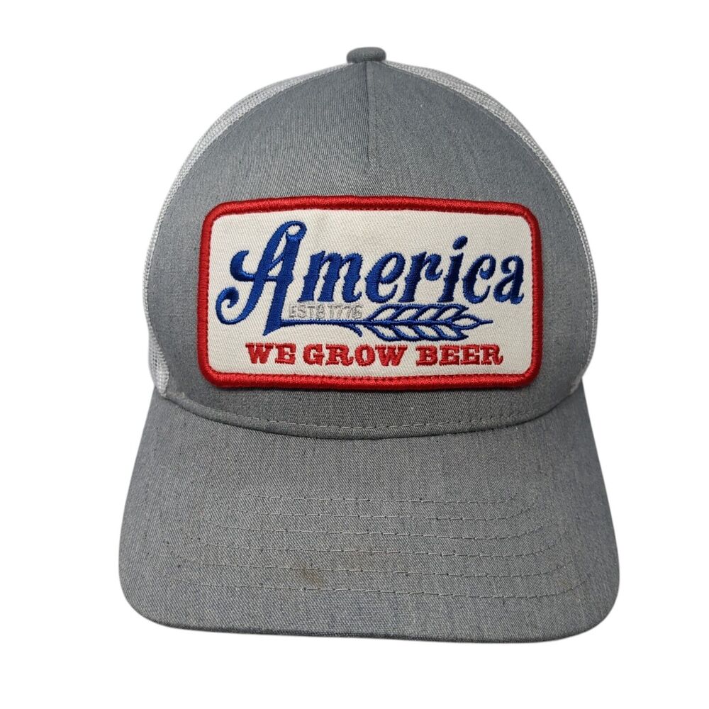 America Est 1776 We Grow Beer Snapback Trucker Hat Gray OS Mesh Back Rural Cloth